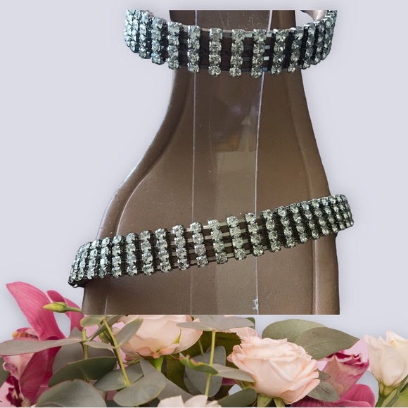 ZARA Slides 2 Strap Open Toe Silver Rhinestones 3” Heel - Picture 4 of 8